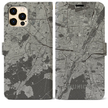 【ミュンヘン（ドイツ）】地図柄iPhoneケース（手帳タイプ）モノトーン・iPhone 12 Pro Max 用