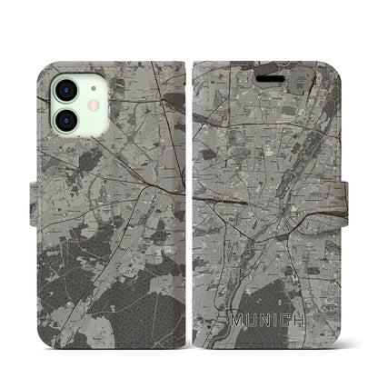【ミュンヘン（ドイツ）】地図柄iPhoneケース（手帳タイプ）モノトーン・iPhone 12 mini 用