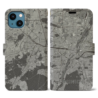 【ミュンヘン（ドイツ）】地図柄iPhoneケース（手帳タイプ）モノトーン・iPhone 13 用