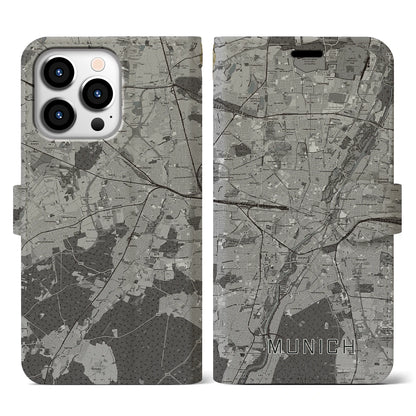 【ミュンヘン（ドイツ）】地図柄iPhoneケース（手帳タイプ）モノトーン・iPhone 13 Pro 用