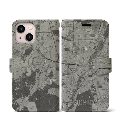 【ミュンヘン（ドイツ）】地図柄iPhoneケース（手帳タイプ）モノトーン・iPhone 13 mini 用
