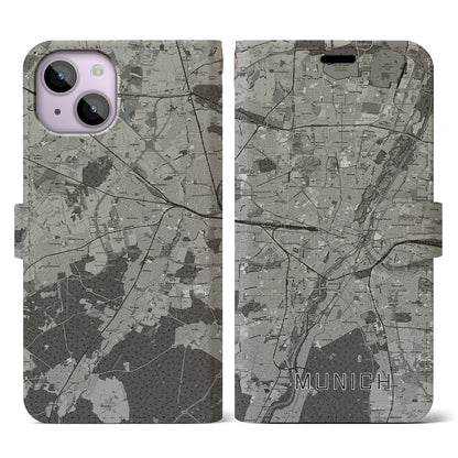 【ミュンヘン（ドイツ）】地図柄iPhoneケース（手帳タイプ）モノトーン・iPhone 14 用