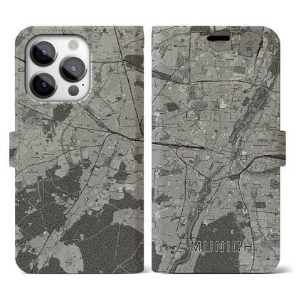 【ミュンヘン（ドイツ）】地図柄iPhoneケース（手帳タイプ）モノトーン・iPhone 14 Pro 用