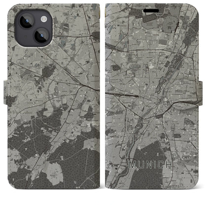 【ミュンヘン（ドイツ）】地図柄iPhoneケース（手帳タイプ）モノトーン・iPhone 14 Plus 用