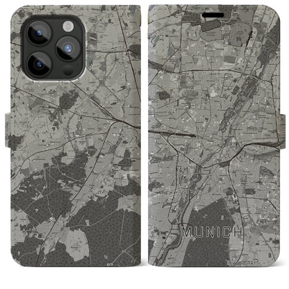 【ミュンヘン（ドイツ）】地図柄iPhoneケース（手帳タイプ）モノトーン・iPhone 15 Pro Max 用