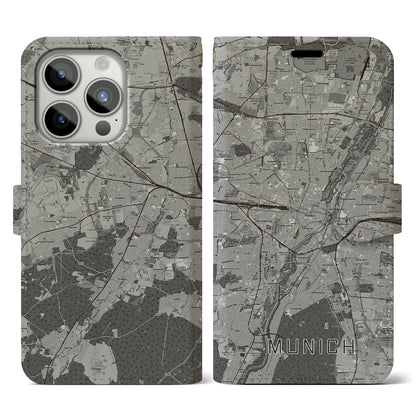 【ミュンヘン（ドイツ）】地図柄iPhoneケース（手帳タイプ）モノトーン・iPhone 15 Pro 用