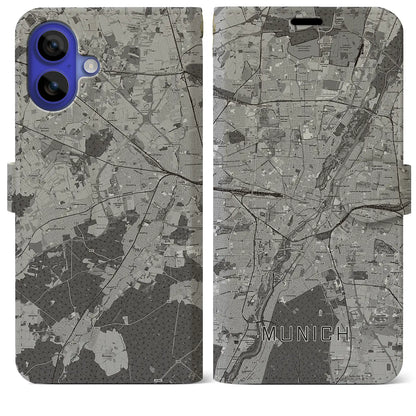 【ミュンヘン（ドイツ）】地図柄iPhoneケース（手帳タイプ）モノトーン・iPhone 16 Pro Max 用