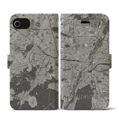【ミュンヘン（ドイツ）】地図柄iPhoneケース（手帳タイプ）モノトーン・iPhone SE（第3 / 第2世代） / 8 / 7 / 6s / 6 用