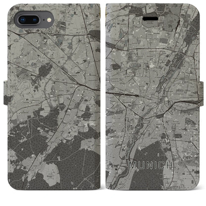 【ミュンヘン（ドイツ）】地図柄iPhoneケース（手帳タイプ）モノトーン・iPhone 8Plus /7Plus / 6sPlus / 6Plus 用