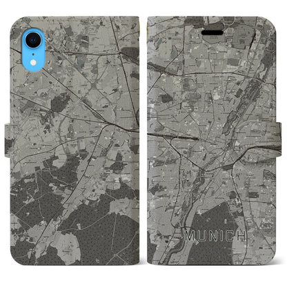 【ミュンヘン（ドイツ）】地図柄iPhoneケース（手帳タイプ）モノトーン・iPhone XR 用