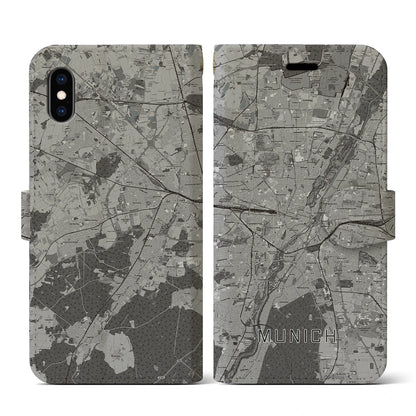 【ミュンヘン（ドイツ）】地図柄iPhoneケース（手帳タイプ）モノトーン・iPhone XS / X 用