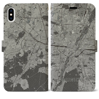 【ミュンヘン（ドイツ）】地図柄iPhoneケース（手帳タイプ）モノトーン・iPhone XS Max 用