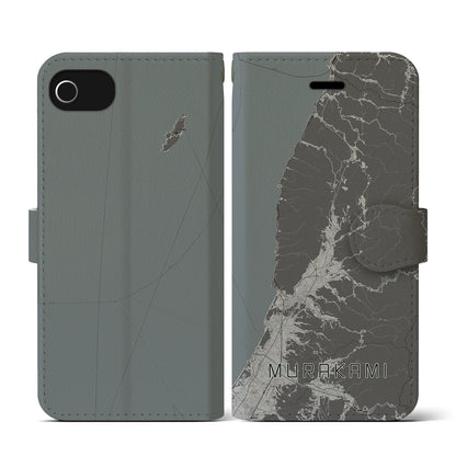 【村上（新潟県）】地図柄iPhoneケース（手帳タイプ）モノトーン・iPhone SE（第3 / 第2世代） / 8 / 7 / 6s / 6 用