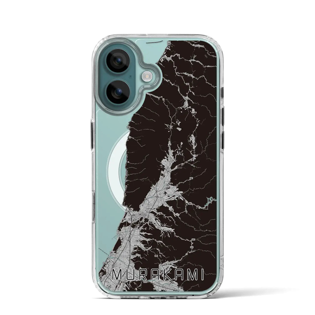 【村上（新潟県）】地図柄iPhoneケース（MagSafeタイプ）モノトーン・iPhone 16 Pro 用