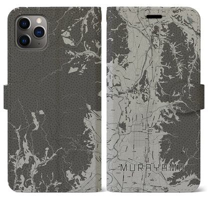 【村山（山形県）】地図柄iPhoneケース（手帳タイプ）モノトーン・iPhone 11 Pro Max 用