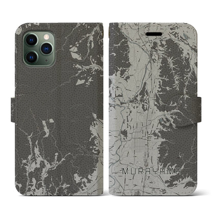 【村山（山形県）】地図柄iPhoneケース（手帳タイプ）モノトーン・iPhone 11 Pro 用