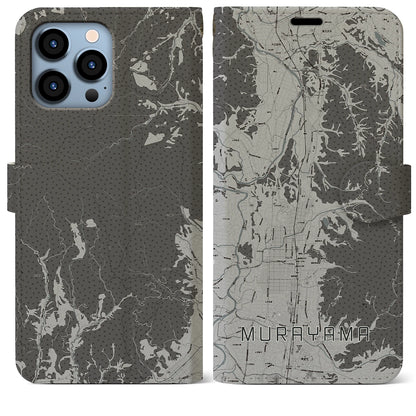 【村山（山形県）】地図柄iPhoneケース（手帳タイプ）モノトーン・iPhone 13 Pro Max 用