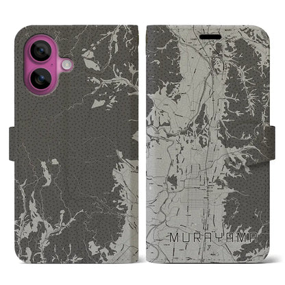 【村山（山形県）】地図柄iPhoneケース（手帳タイプ）モノトーン・iPhone 16 Pro 用