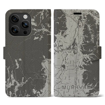 【村山（山形県）】地図柄iPhoneケース（手帳タイプ）モノトーン・iPhone 16 用