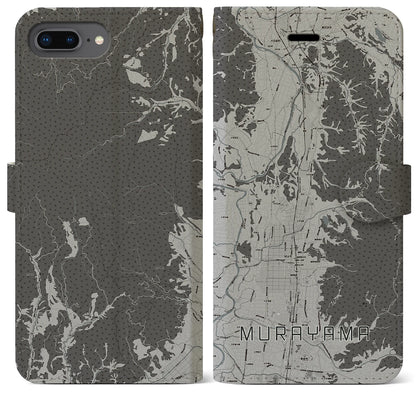 【村山（山形県）】地図柄iPhoneケース（手帳タイプ）モノトーン・iPhone 8Plus /7Plus / 6sPlus / 6Plus 用