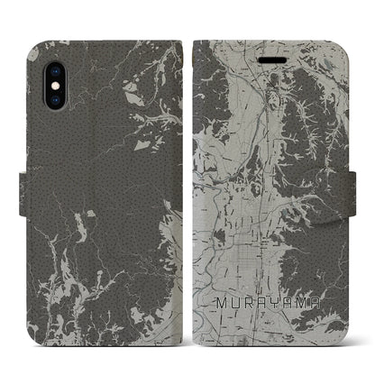 【村山（山形県）】地図柄iPhoneケース（手帳タイプ）モノトーン・iPhone XS / X 用