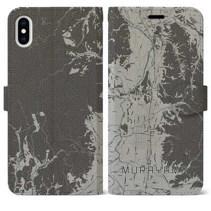【村山（山形県）】地図柄iPhoneケース（手帳タイプ）モノトーン・iPhone XS Max 用