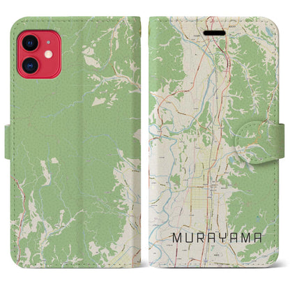 【村山（山形県）】地図柄iPhoneケース（手帳タイプ）ナチュラル・iPhone 11 用