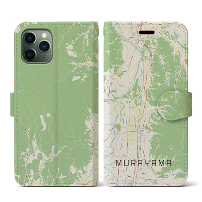 【村山（山形県）】地図柄iPhoneケース（手帳タイプ）ナチュラル・iPhone 11 Pro 用