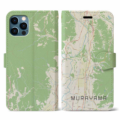 【村山（山形県）】地図柄iPhoneケース（手帳タイプ）ナチュラル・iPhone 12 / 12 Pro 用