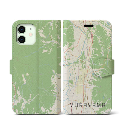 【村山（山形県）】地図柄iPhoneケース（手帳タイプ）ナチュラル・iPhone 12 mini 用