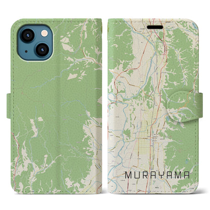 【村山（山形県）】地図柄iPhoneケース（手帳タイプ）ナチュラル・iPhone 13 用