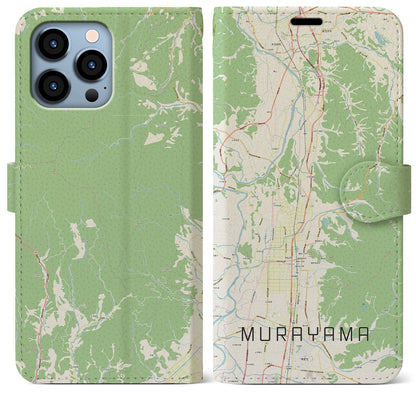 【村山（山形県）】地図柄iPhoneケース（手帳タイプ）ナチュラル・iPhone 13 Pro Max 用
