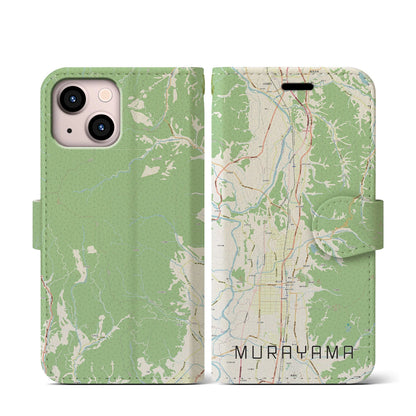 【村山（山形県）】地図柄iPhoneケース（手帳タイプ）ナチュラル・iPhone 13 mini 用