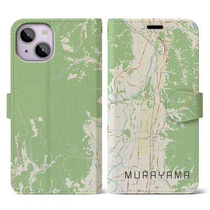 【村山（山形県）】地図柄iPhoneケース（手帳タイプ）ナチュラル・iPhone 14 用