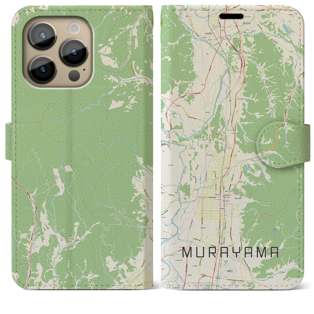 【村山】地図柄iPhoneケース（手帳両面タイプ・ナチュラル）iPhone 14 Pro Max 用