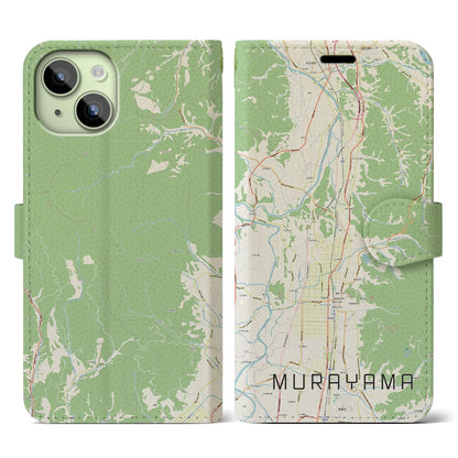 【村山（山形県）】地図柄iPhoneケース（手帳タイプ）ナチュラル・iPhone 15 用