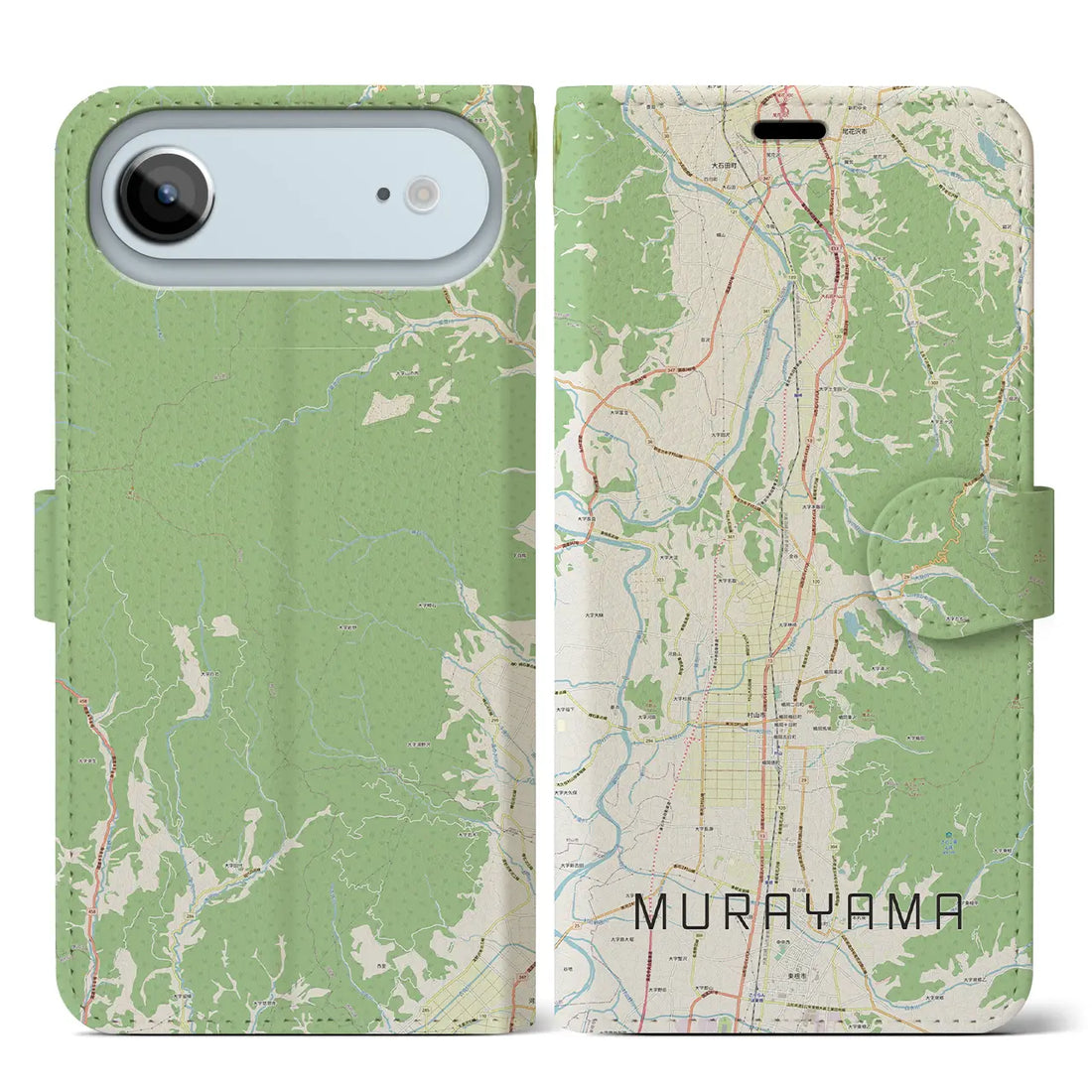 【村山（山形県）】地図柄iPhoneケース（手帳タイプ）ナチュラル・iPhone 17 Pro Max 用