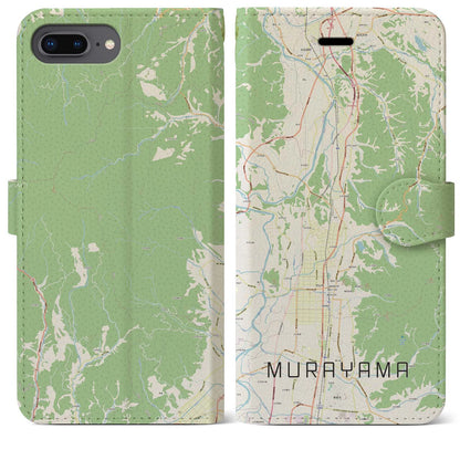 【村山（山形県）】地図柄iPhoneケース（手帳タイプ）ナチュラル・iPhone 8Plus /7Plus / 6sPlus / 6Plus 用