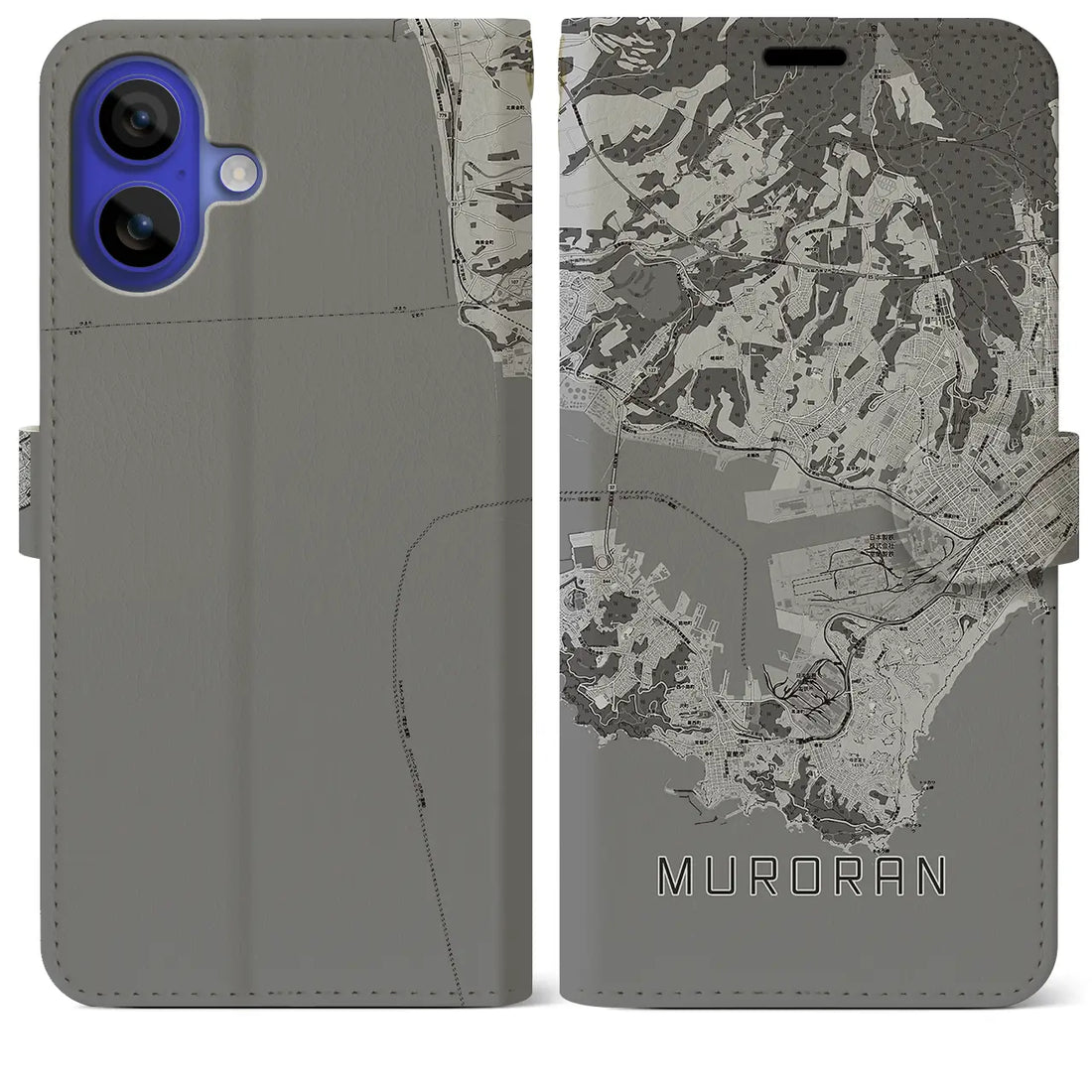 【室蘭(北海道)】地図柄iPhoneケース(手帳タイプ)モノトーン・iPhone 16 Pro Max 用