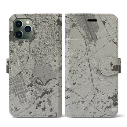 【武蔵藤沢（埼玉県）】地図柄iPhoneケース（手帳タイプ）モノトーン・iPhone 11 Pro 用