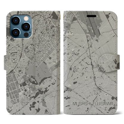【武蔵藤沢（埼玉県）】地図柄iPhoneケース（手帳タイプ）モノトーン・iPhone 12 / 12 Pro 用