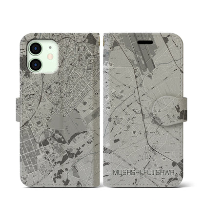 【武蔵藤沢（埼玉県）】地図柄iPhoneケース（手帳タイプ）モノトーン・iPhone 12 mini 用