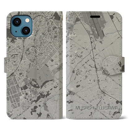 【武蔵藤沢（埼玉県）】地図柄iPhoneケース（手帳タイプ）モノトーン・iPhone 13 用