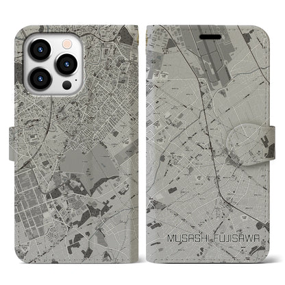 【武蔵藤沢（埼玉県）】地図柄iPhoneケース（手帳タイプ）モノトーン・iPhone 13 Pro 用