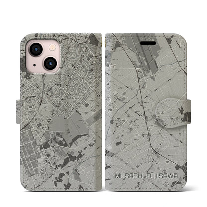 【武蔵藤沢（埼玉県）】地図柄iPhoneケース（手帳タイプ）モノトーン・iPhone 13 mini 用