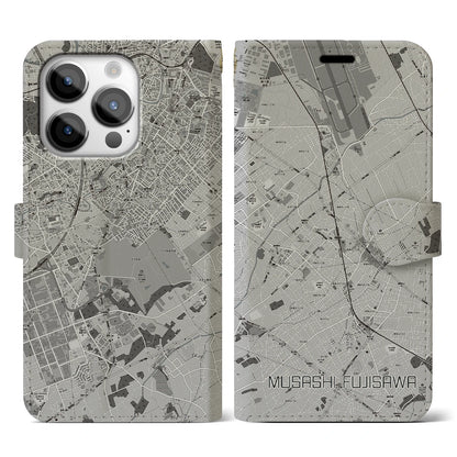 【武蔵藤沢（埼玉県）】地図柄iPhoneケース（手帳タイプ）モノトーン・iPhone 14 Pro 用