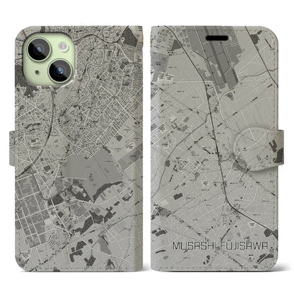【武蔵藤沢（埼玉県）】地図柄iPhoneケース（手帳タイプ）モノトーン・iPhone 15 用