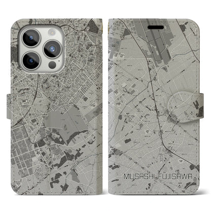 【武蔵藤沢（埼玉県）】地図柄iPhoneケース（手帳タイプ）モノトーン・iPhone 15 Pro 用