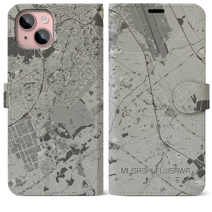 【武蔵藤沢（埼玉県）】地図柄iPhoneケース（手帳タイプ）モノトーン・iPhone 15 Plus 用