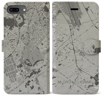 【武蔵藤沢（埼玉県）】地図柄iPhoneケース（手帳タイプ）モノトーン・iPhone 8Plus /7Plus / 6sPlus / 6Plus 用